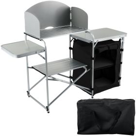 VEVOR Aluminum Portable Folding Camp Station with Windshield, Storage Organizer & 4 Adjustable Feet Quick Installation for Outdoor Picnic Beach Party