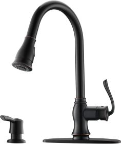Kitchen Faucets with Pull Down Sprayer and Soap Dispenser, Single Handle Sink Faucet with Sprayer Faucets for Kitchen Sinks Oil Rubbed Bronze, APK158O
