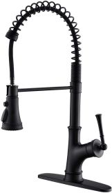 APPASO Commercial Matte Black Single Handle Pull Down Kitchen Faucet with 3 Modes Sprayer, Antique Spring Modern Tall High Arc Single Pull Out Hole Ki