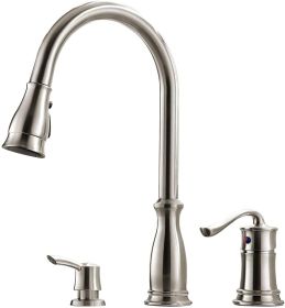 APPASO 3 Hole Pull Down Kitchen Faucet with Pull Down Sprayer Stainless Steel Brushed Nickel, 2 Hole Pull Out Kitchen Sink Faucet with Side Single Han