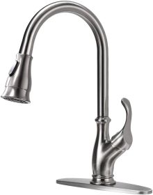 APPASO Kitchen Faucet with Pull Down Sprayer - Single Handle One Hole High Arc Pull Out Kitchen Sink Faucets with Deck Plate, Stainless Steel Brushed