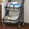 3-Tier Folding Rolling Cart;  Rolling Storage Cart with 3 Metal Wire Baskets for Kitchen; Bedroom; Living Room;  and Bathroom;  Black