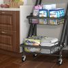 3-Tier Folding Rolling Cart;  Rolling Storage Cart with 3 Metal Wire Baskets for Kitchen; Bedroom; Living Room;  and Bathroom;  Black