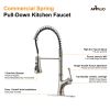 APPASO Commercial Spring Kitchen Faucet with Pull Down Sprayer Stainless Steel Brushed Nickel, Single Handle One Hole High Arc Kitchen Sink Faucet wit