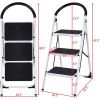3 Step Ladder Folding Step Stool Ladder;  Sturdy Steel Ladder with Wide Pedal 330 lbs Capacity; White+Black