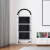 3 Step Ladder Folding Step Stool Ladder;  Sturdy Steel Ladder with Wide Pedal 330 lbs Capacity; White+Black