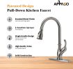 APPASO Kitchen Faucet with Pull Down Sprayer - Single Handle One Hole High Arc Pull Out Kitchen Sink Faucets with Deck Plate, Stainless Steel Brushed