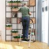 3 Step Ladder Folding Step Stool Ladder;  Sturdy Steel Ladder with Wide Pedal 330 lbs Capacity; White+Black