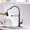 APPASO Commercial Matte Black Single Handle Pull Down Kitchen Faucet with 3 Modes Sprayer, Antique Spring Modern Tall High Arc Single Pull Out Hole Ki