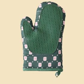 Anti-Scalding Microwave Cotton Non-Slip Insulation Gloves Oven Mitts Kitchen Heat Resistant Thickened Cotton Heat Insulation Microwave Oven Oven Anti (Color: green, Type: Left)