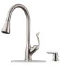 Matte Black Kitchen Faucet Pull Down Sprayer and Soap Dispenser - Single Handle Commercial High Arc One Hole Pull Out Spray Head Kitchen Sink Faucets