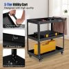 3-Tier Rolling Tool Cart with Spacious Shelves, 4 Universal Wheels and 2 Brakes