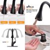 Matte Black Kitchen Faucet Pull Down Sprayer and Soap Dispenser - Single Handle Commercial High Arc One Hole Pull Out Spray Head Kitchen Sink Faucets