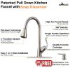 Matte Black Kitchen Faucet Pull Down Sprayer and Soap Dispenser - Single Handle Commercial High Arc One Hole Pull Out Spray Head Kitchen Sink Faucets