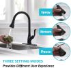 Matte Black Kitchen Faucet Pull Down Sprayer and Soap Dispenser - Single Handle Commercial High Arc One Hole Pull Out Spray Head Kitchen Sink Faucets